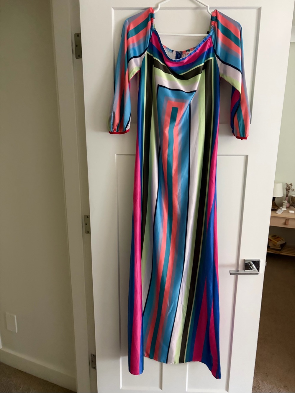 Striped Multicolor Maxi Dress - Vibrant Blue & Pink